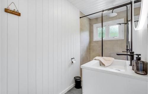 ブラーバンドにあるAmazing Home In Blvand With 4 Bedrooms, Sauna And Wifiの白いバスルーム(シンク、鏡付)