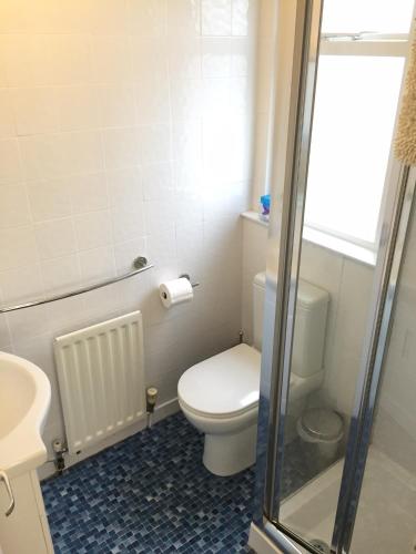 a bathroom with a toilet and a sink and a shower at The Berwick - Over 40's Only in Blackpool