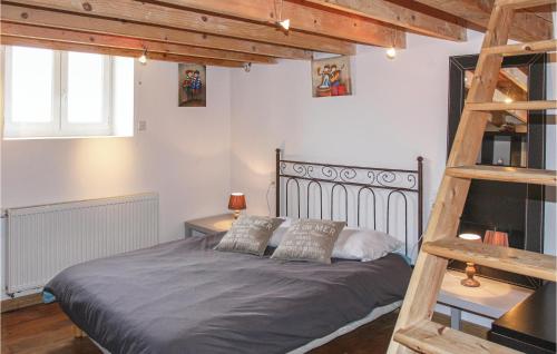a bedroom with a bed and a wooden ladder at Stunning Home In Pont Saint Esprit With Kitchen in Pont-Saint-Esprit