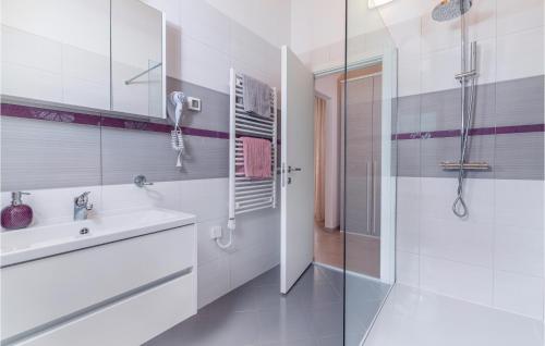 a white bathroom with a sink and a shower at Lovely Home In Stinjan With Wifi in Štinjan