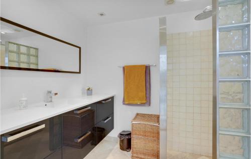 La salle de bains est pourvue d'un lavabo et d'une douche. dans l'établissement Amazing Home In Rdvig Stevns With Kitchen, à Rødvig