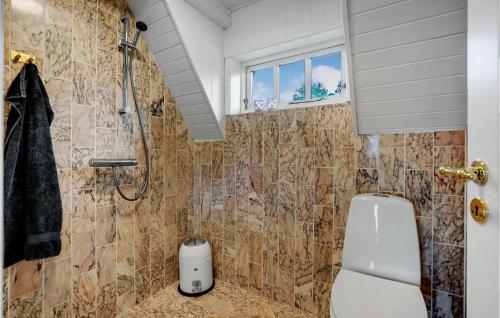 SkattebølleにあるNice Home In Tranekr With House Sea Viewのバスルーム(トイレ付)、窓が備わります。