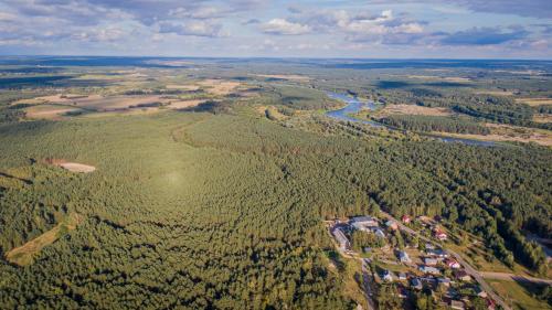 an aerial view of a forest and a river at Pasieka Podlaska Tradycja in Siemiatycze