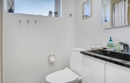 biała łazienka z toaletą i umywalką w obiekcie Awesome Home In Gudhjem With Wifi w mieście Gudhjem