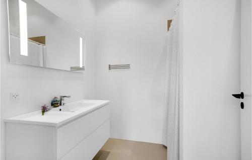 een witte badkamer met een wastafel en een spiegel bij Amazing Home In Sjlund With Kitchen in Sjølund