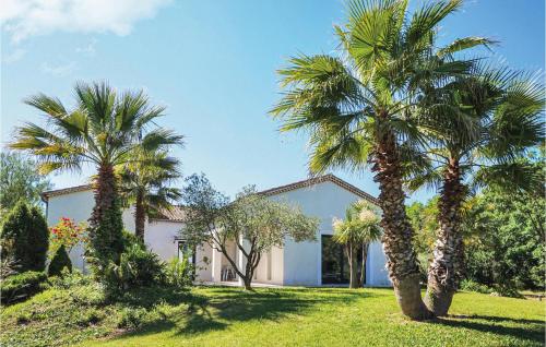 une maison avec deux palmiers devant elle dans l'établissement Beautiful Home In Beziers With Wifi, à Béziers