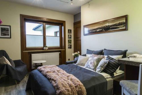 a bedroom with a bed and a window at Apartament De Lux Cicha Woda in Zakopane