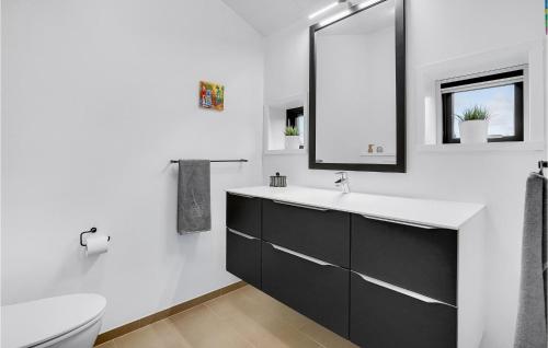 a bathroom with a sink and a toilet and a mirror at Relax in Ejstrup