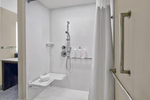 La salle de bains est pourvue d'une douche avec rideau de douche. dans l'établissement Residence Inn by Marriott Reading, à Wyomissing
