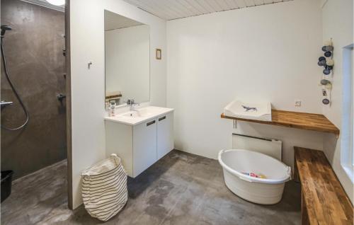 エーベルトフトにあるStunning Home In Ebeltoft With Sauna, Wifi And Indoor Swimming Poolのバスルーム(バスタブ、シンク、鏡付)