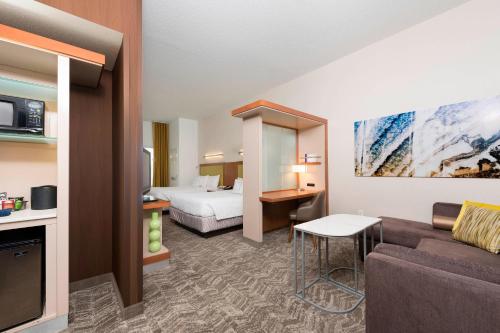pokój hotelowy z łóżkiem i kanapą w obiekcie SpringHill Suites Detroit Auburn Hills w mieście Auburn Hills