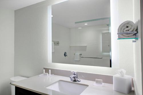 a bathroom with a sink and a large mirror at Residence Inn by Marriott Boulder Broomfield/Interlocken in Broomfield