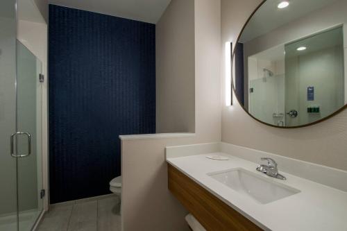 W łazience znajduje się umywalka, lustro i toaleta. w obiekcie Fairfield Inn & Suites Duncan w mieście Duncan