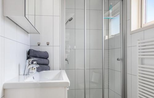 ein weißes Bad mit einem Waschbecken und einer Dusche in der Unterkunft Lovely Ship In Aalsmeer With Kitchen in Leimuiden