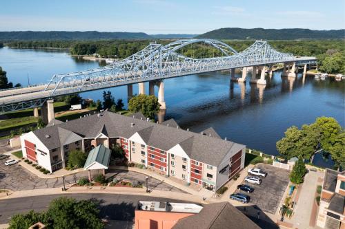 an aerial view of a bridge over a river at Courtyard La Crosse Downtown/Mississippi Riverfront in La Crosse