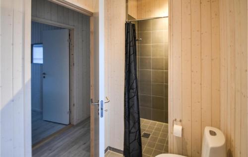 エーベルトフトにあるBeautiful Home In Ebeltoft With 6 Bedrooms, Sauna And Wifiのバスルーム(シャワー、トイレ付)が備わります。