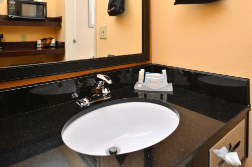 uma casa de banho com um lavatório branco e um espelho. em Fairfield Inn & Suites by Marriott Helena em Helena
