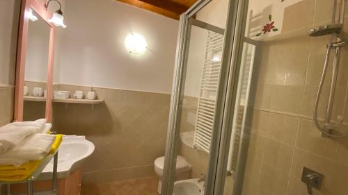 a bathroom with a shower and a toilet and a sink at CasaFè tra sogno e realtà in Narni Scalo