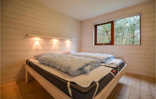 エーベルトフトにあるStunning Home In Ebeltoft With 3 Bedrooms, Sauna And Wifiの窓付きの木製の部屋の大型ベッド1台