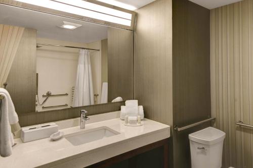 a bathroom with a sink and a mirror at Courtyard by Marriott New Orleans Westbank/Gretna in Gretna