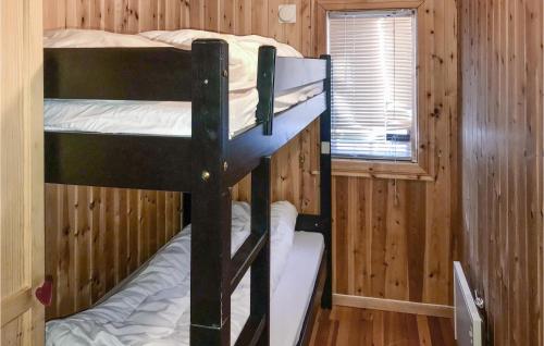 two bunk beds in a wooden room with a window at Amazing Home In Rros With 3 Bedrooms in Røros