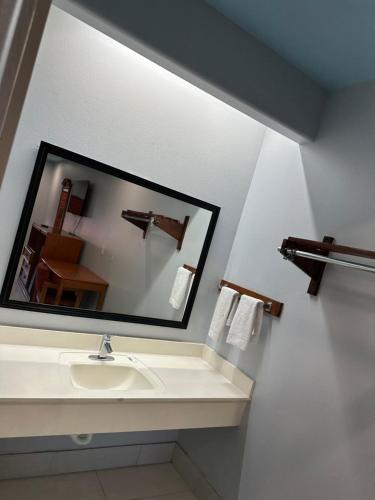 a bathroom with a sink and a mirror at La Copa Inn Alamo in Alamo