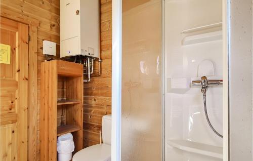 a small bathroom with a toilet and a shower at Awesome Home In Masserberg Ot Fehrenba With House A Panoramic View in Fehrenbach