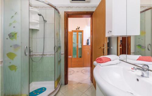 ein Bad mit einem Waschbecken und einer Dusche in der Unterkunft Awesome Home In Nedescina With Kitchen in Nedeščina