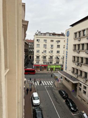 a view of a city street with cars and buildings at Apartman Lena in Belgrade