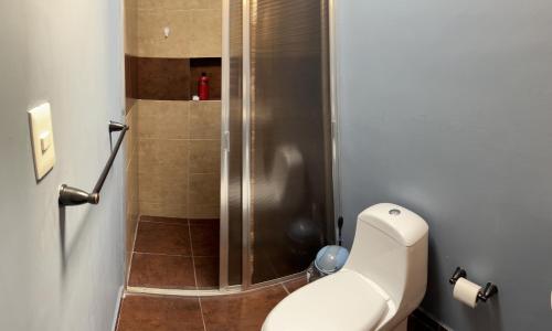 a shower stall with a toilet in a bathroom at Azul, Juriquilla Santa FE in Jurica