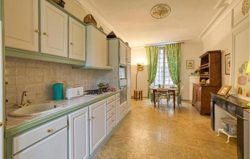 a kitchen with white cabinets and a sink at Cozy Apartment In Saint Jean Du Bruel in Saint-Jean-du-Bruel