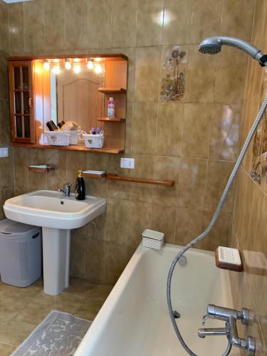 La salle de bains est pourvue d'une douche, d'un lavabo et d'une baignoire. dans l'établissement Salento casevacanza Maria, à Galatina