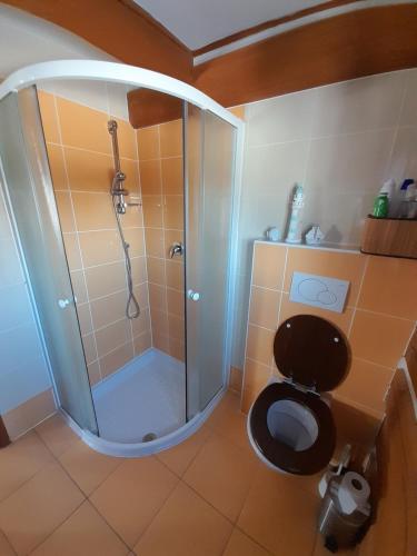 Koupelna v ubytování Roubenka Aneta
