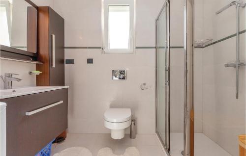 ein weißes Bad mit einem WC und einer Dusche in der Unterkunft Amazing Home In Crikvenica With 4 Bedrooms, Wifi And Outdoor Swimming Pool in Crikvenica