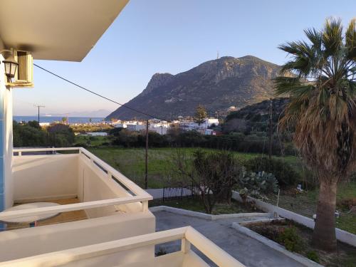 a view from the balcony of a house with a palm tree at Dionisia Apartments 2 in Kefalos