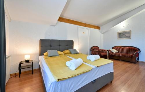 ein Schlafzimmer mit einem großen Bett mit zwei Kissen darauf in der Unterkunft Amazing Home In Bjelovar With Sauna in Bjelovar