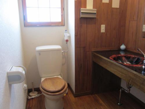 a bathroom with a toilet and a sink at Kunsthaus in Biei