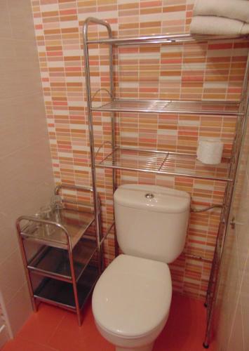 a bathroom with a toilet with a towel rack above it at Hotel Libertador in Cullera