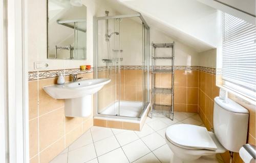 a bathroom with a sink and a shower and a toilet at 3 Bedroom Lovely Home In Workum in Workum