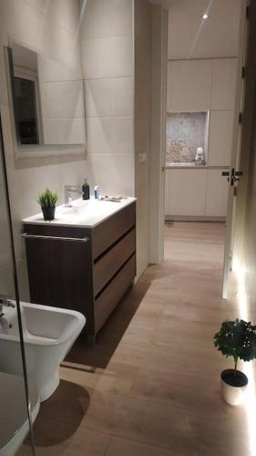 a bathroom with a sink and a toilet in it at Lujoso y acogedor apartamento "súper céntrico" en ELche in Elche