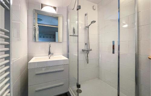 bagno bianco con lavandino e doccia di Stunning Home In Sint Nicolaasga With Kitchen a Sint Nicolaasga
