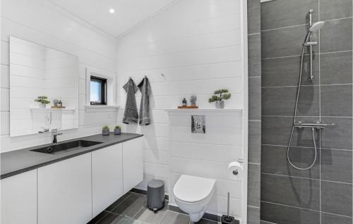 Føllenslev的住宿－Beautiful Home In Fllenslev With Wifi，带淋浴和卫生间的白色浴室
