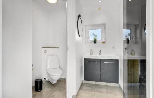 Sønder HurupにあるNice Home In Hadsund With Indoor Swimming Poolの白いバスルーム(トイレ、シンク付)