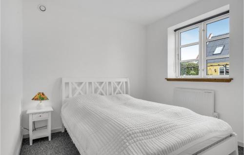 a white bedroom with a bed and a window at Nice Home In Hornbk With 2 Bedrooms And Wifi in Hornbæk
