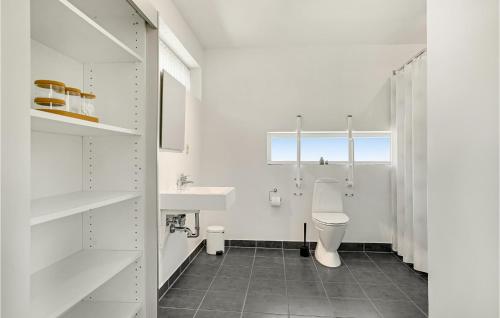 a white bathroom with a toilet and a sink at Amazing Home In lbk With 3 Bedrooms And Wifi in Ålbæk