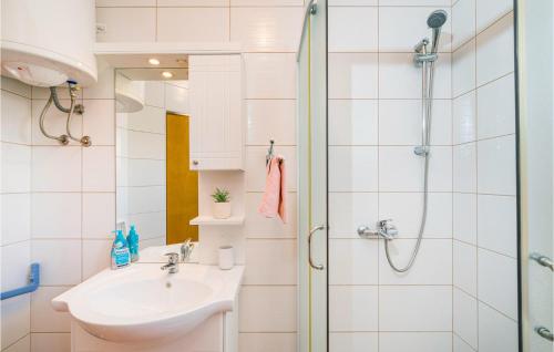La salle de bains est pourvue d'un lavabo et d'une douche. dans l'établissement Gorgeous Apartment In Rtina With Wifi, à Rtina