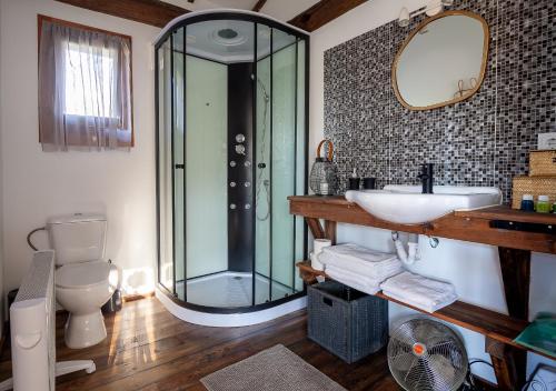 un bagno con doccia in vetro e lavandino di Vale da Silva Villas - Homes ad Albergaria-a-Velha