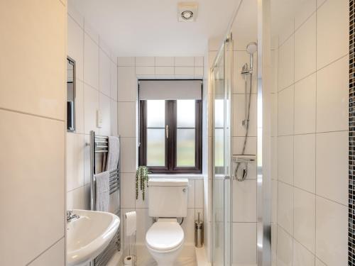 Llangwyryfon的住宿－Joppa Uchaf-uk42120，白色的浴室设有卫生间和水槽。