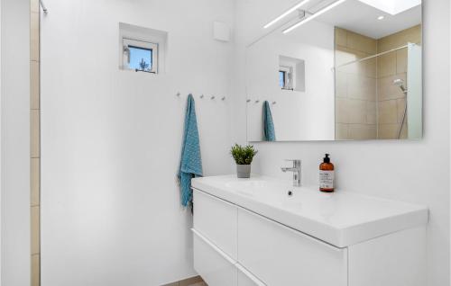 uma casa de banho branca com um lavatório e um espelho em 4 Bedroom Awesome Home In Dronningmlle em Dronningmølle