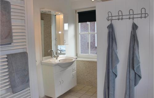 Baño blanco con lavabo y espejo en Beautiful Home In Breukelen With Wifi, en Breukelen